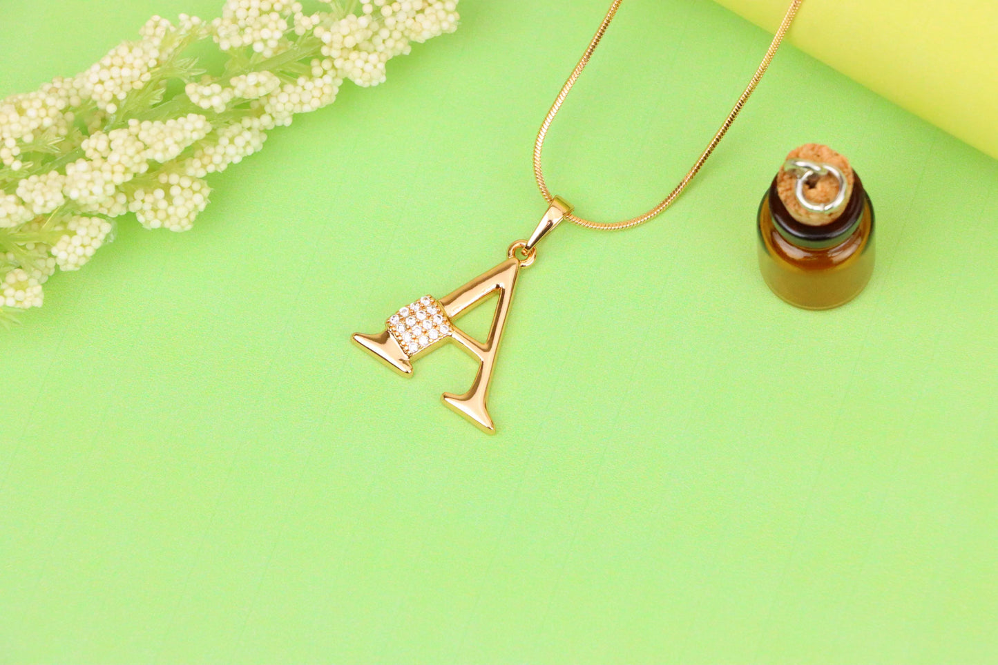 Rose Gold Letter A Pendant with Crystal Accent, XPPT1412 (2136-1)