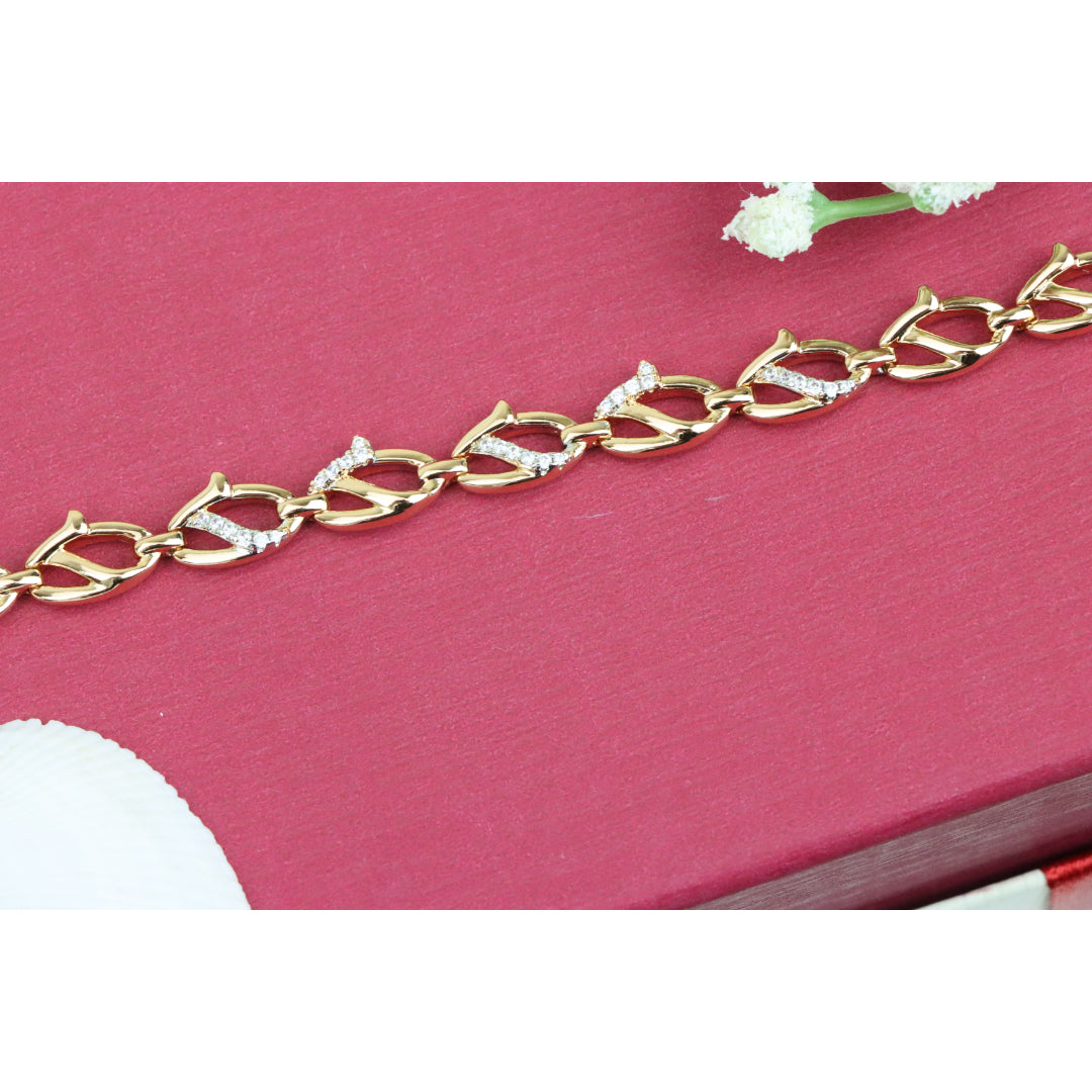 Elegant Rose Gold Leaf Link Bracelet with Crystal Accents, XPBL0733 (2074-2)