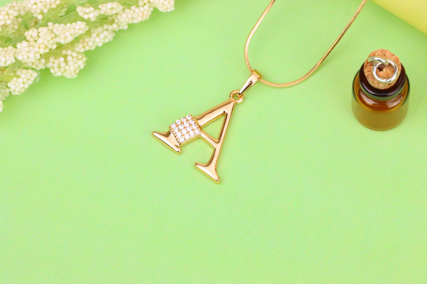 Rose Gold Letter A Pendant with Crystal Accent, XPPT1412 (2136-1)