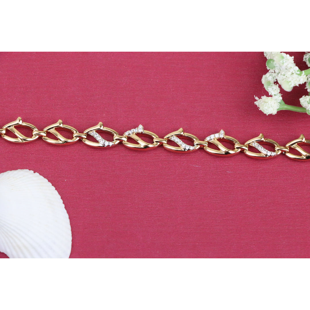 Elegant Rose Gold Leaf Link Bracelet with Crystal Accents, XPBL0733 (2074-2)