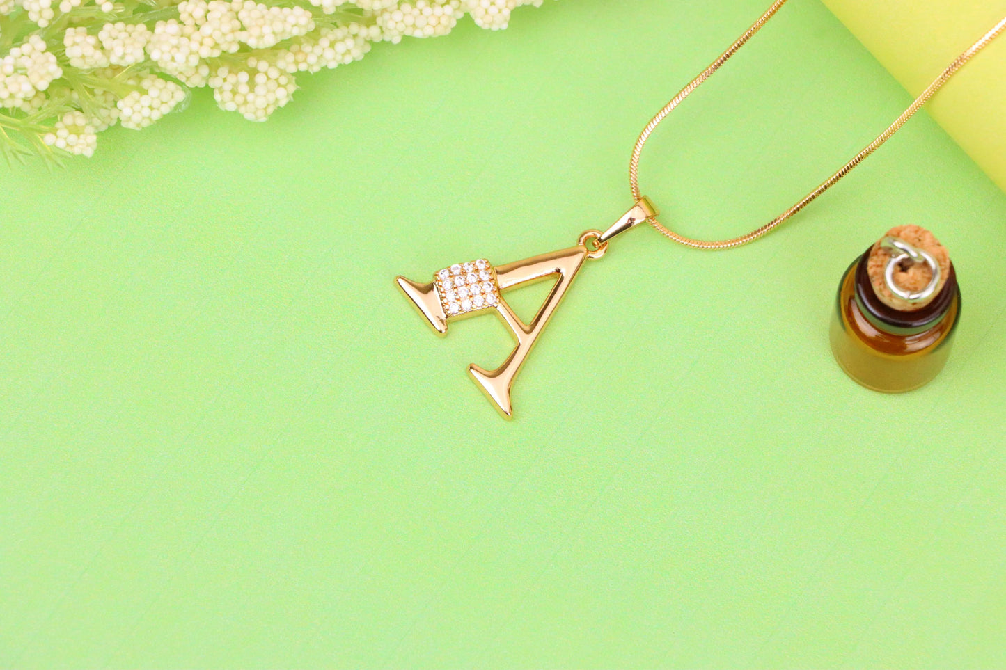 Rose Gold Letter A Pendant with Crystal Accent, XPPT1412 (2136-1)