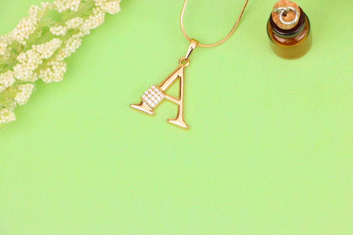 Rose Gold Letter A Pendant with Crystal Accent, XPPT1412 (2136-1)