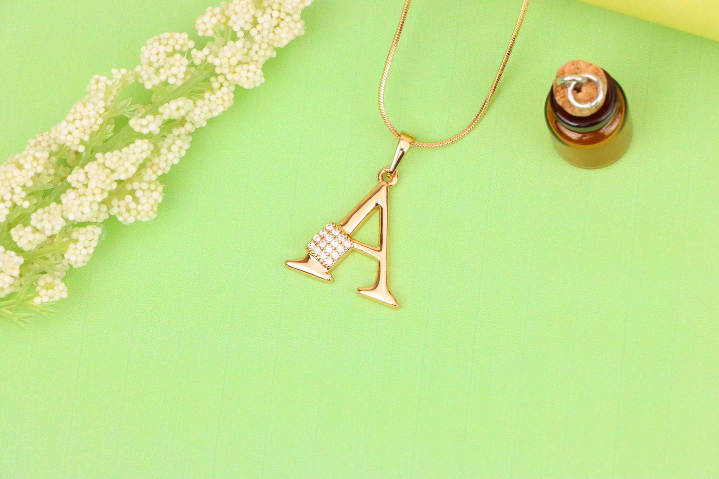 Rose Gold Letter A Pendant with Crystal Accent, XPPT1412 (2136-1)