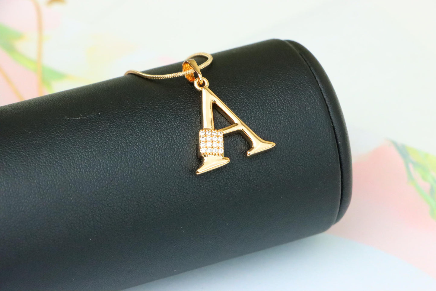 Rose Gold Letter A Pendant with Crystal Accent, XPPT1412 (2136-1)