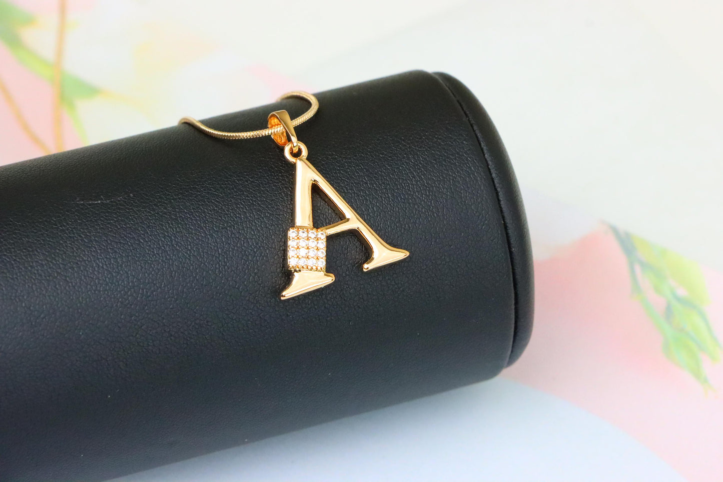 Rose Gold Letter A Pendant with Crystal Accent, XPPT1412 (2136-1)