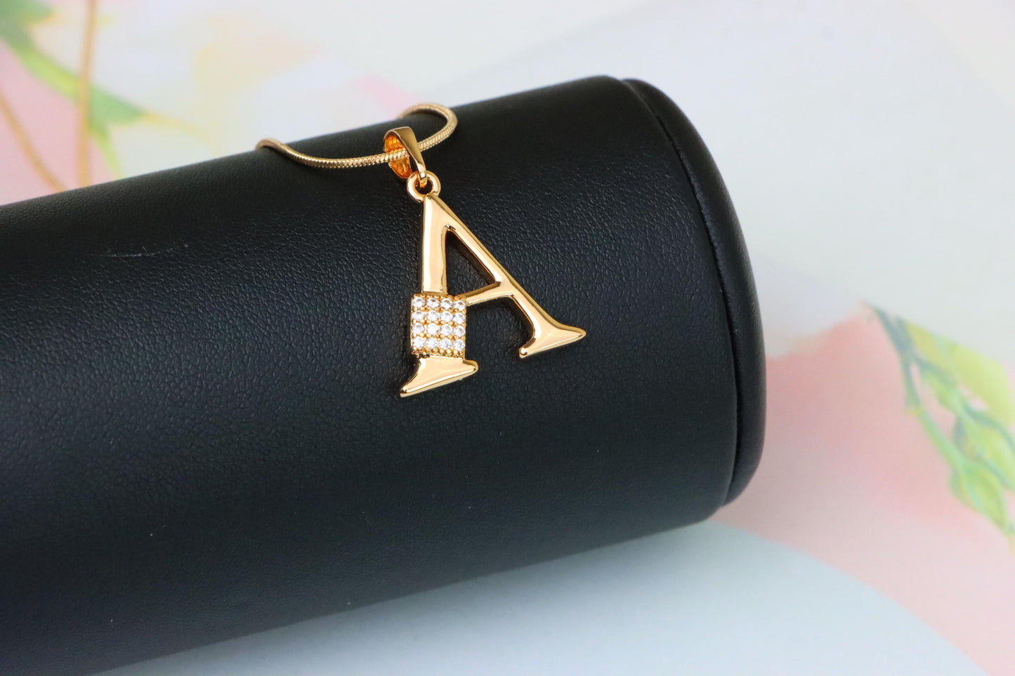 Rose Gold Letter A Pendant with Crystal Accent, XPPT1412 (2136-1)