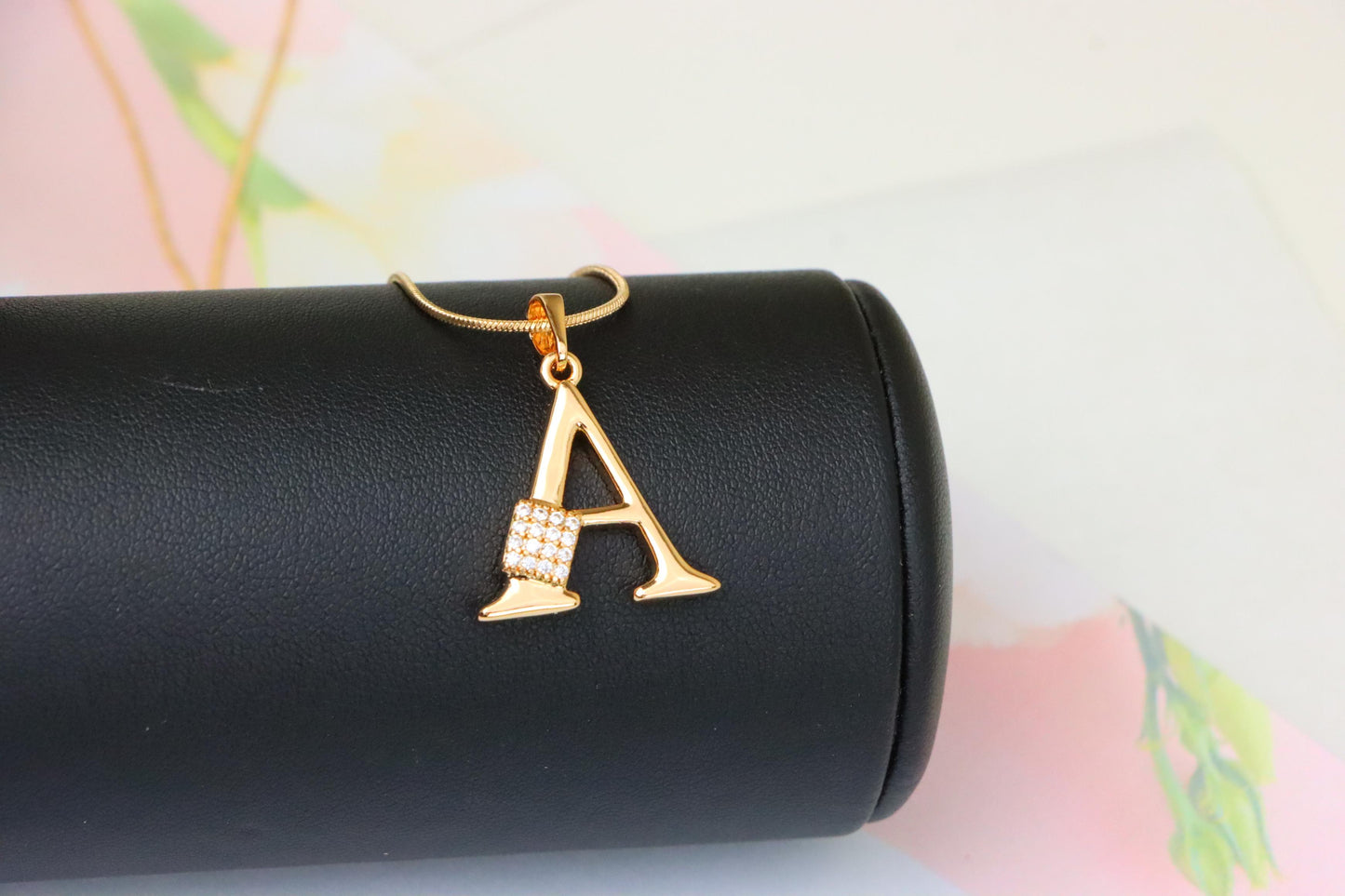Rose Gold Letter A Pendant with Crystal Accent, XPPT1412 (2136-1)