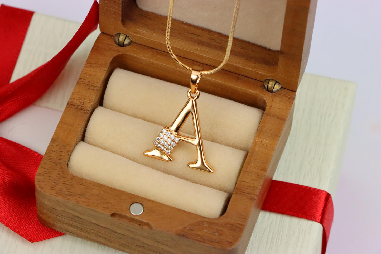 Rose Gold Letter A Pendant with Crystal Accent, XPPT1412 (2136-1)