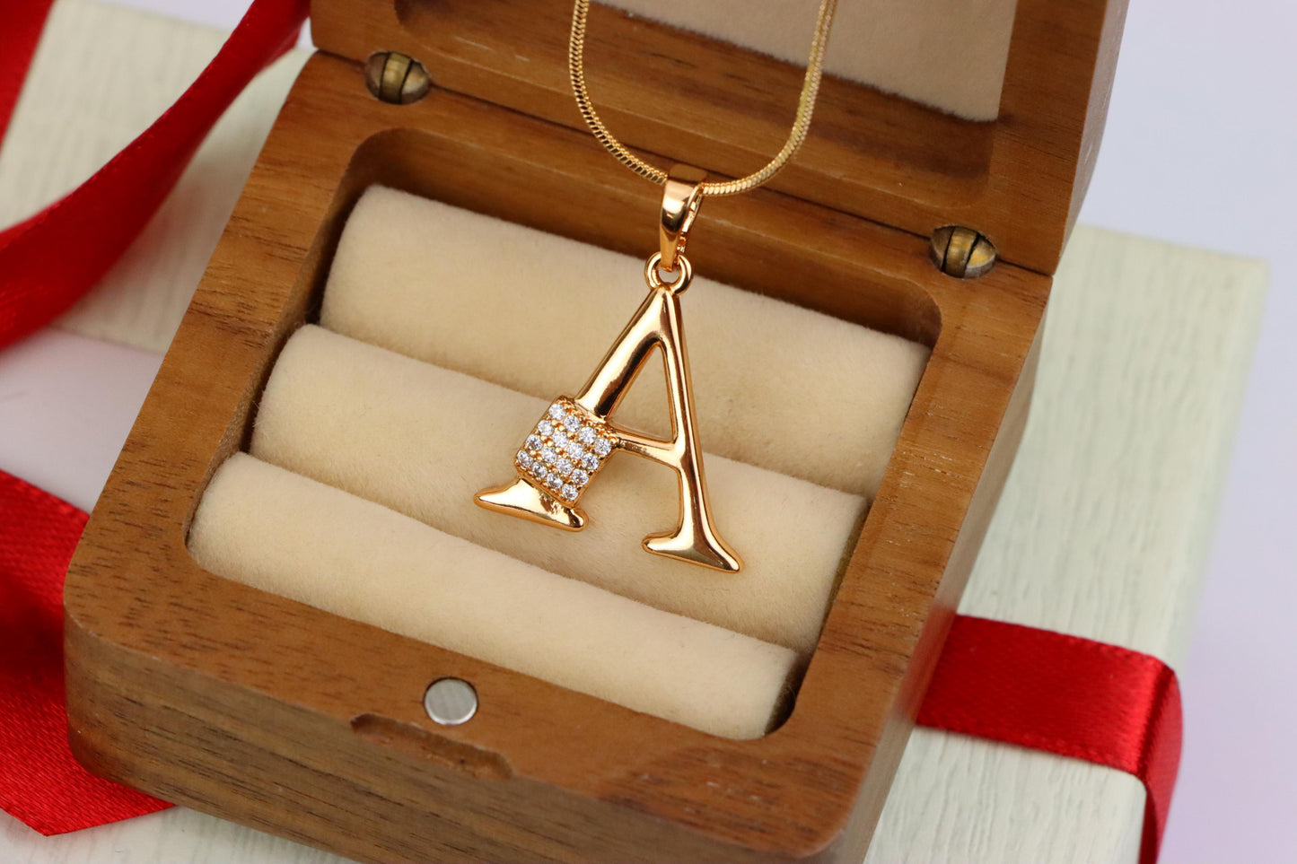 Rose Gold Letter A Pendant with Crystal Accent, XPPT1412 (2136-1)