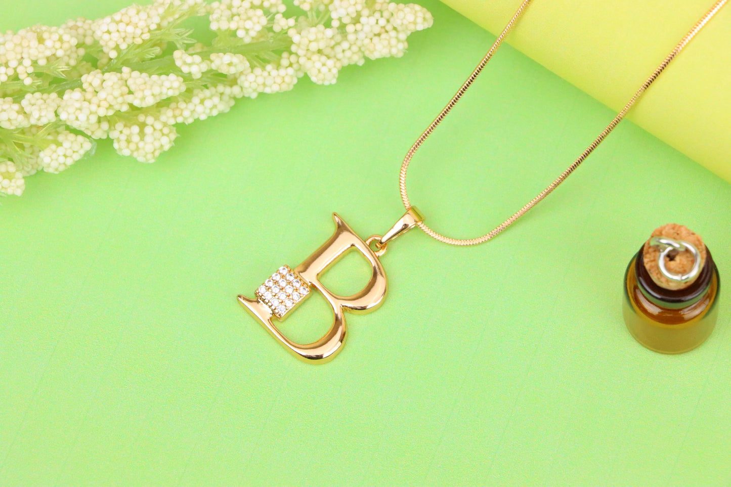 Rose Gold Letter B Pendant with Crystal Accent, XPPT1413 (2136-1)