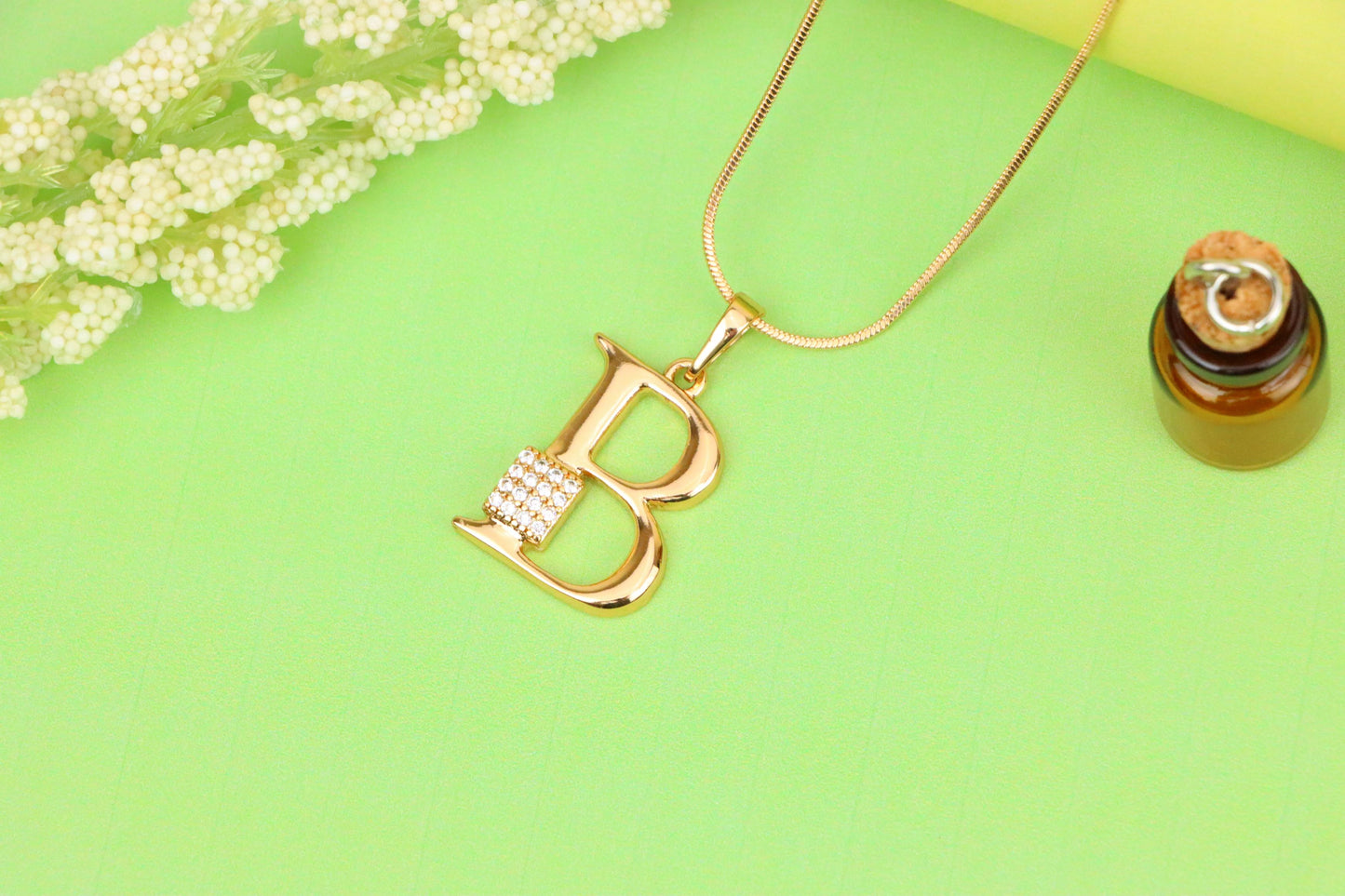 Rose Gold Letter B Pendant with Crystal Accent, XPPT1413 (2136-1)