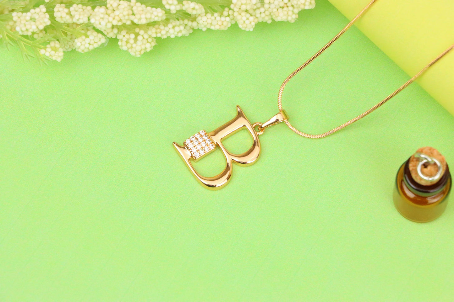 Rose Gold Letter B Pendant with Crystal Accent, XPPT1413 (2136-1)