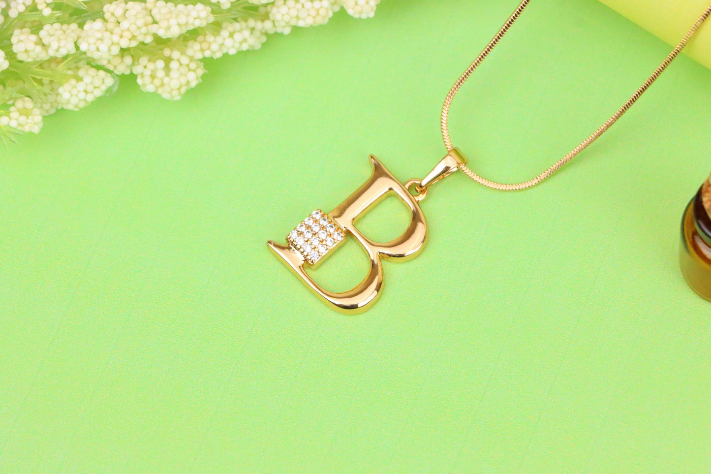 Rose Gold Letter B Pendant with Crystal Accent, XPPT1413 (2136-1)