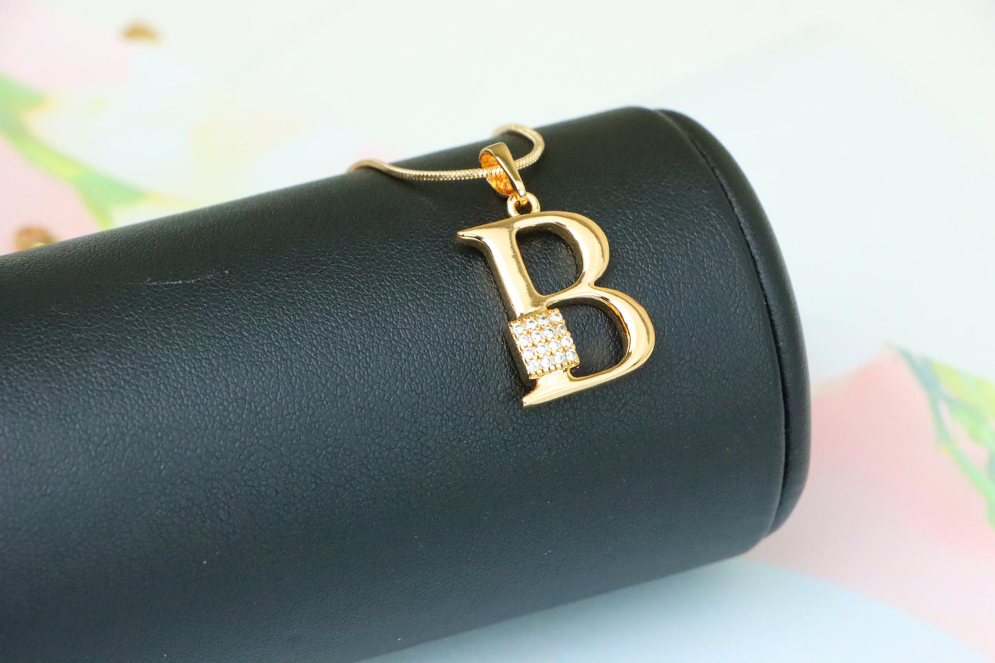Rose Gold Letter B Pendant with Crystal Accent, XPPT1413 (2136-1)