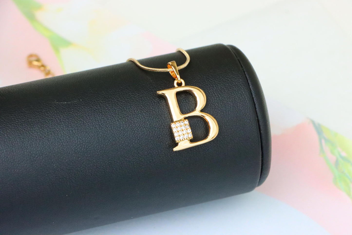 Rose Gold Letter B Pendant with Crystal Accent, XPPT1413 (2136-1)