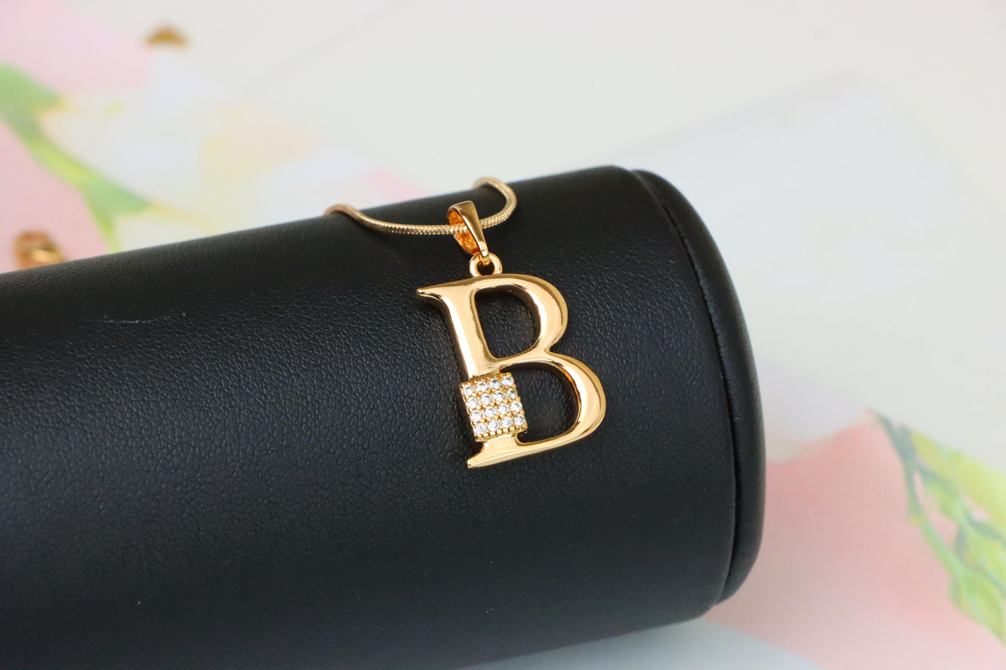 Rose Gold Letter B Pendant with Crystal Accent, XPPT1413 (2136-1)