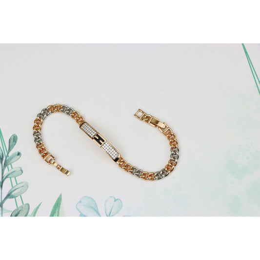 Dual Tone Rose Gold Bracelet with Crystal 'H' Accent, XPBL0735 (2074-4)