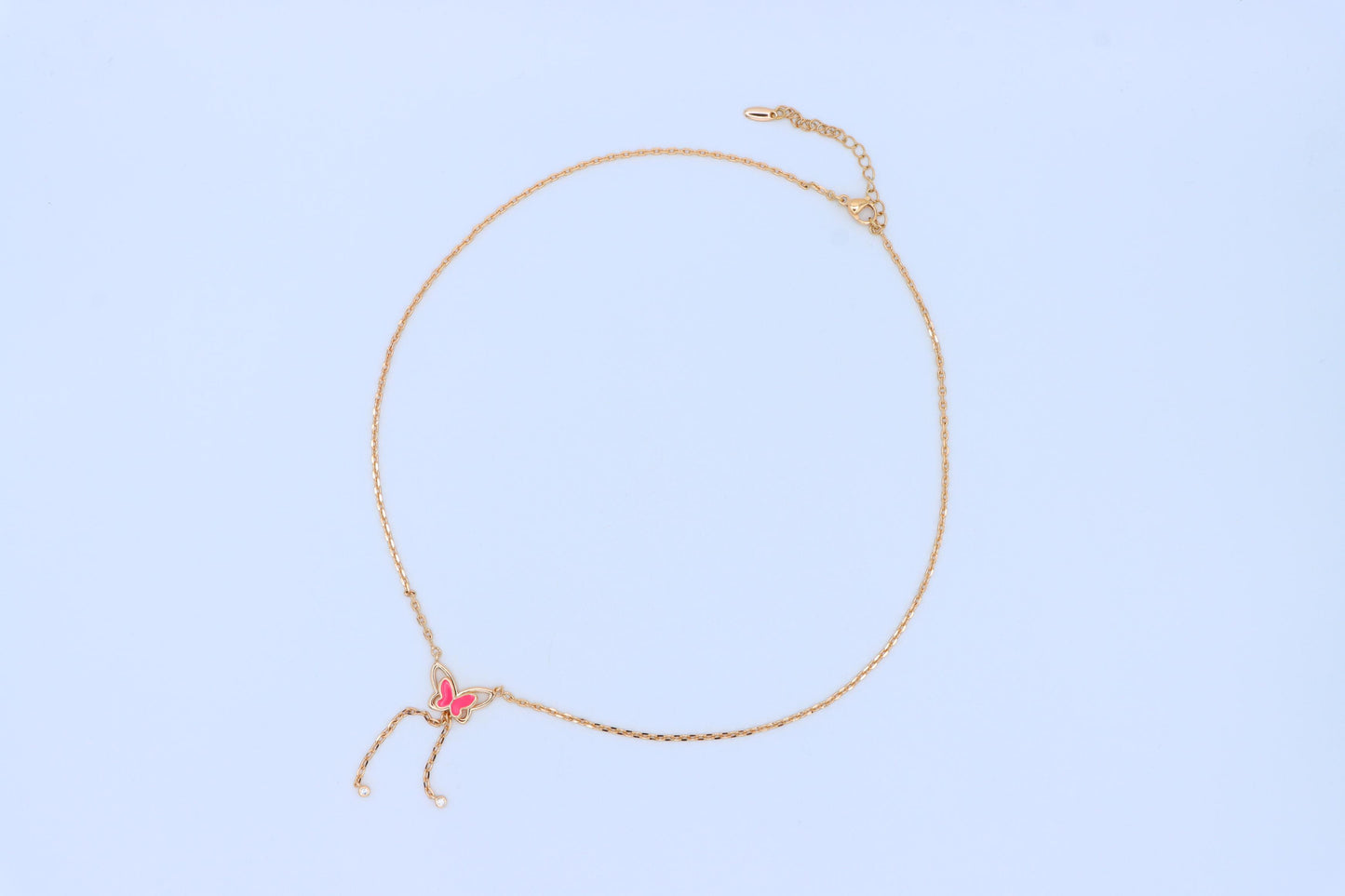 Rose Gold Butterfly Pendant Necklace with Pink Enamel Charm Accent, XPNL1880 (2159-3)