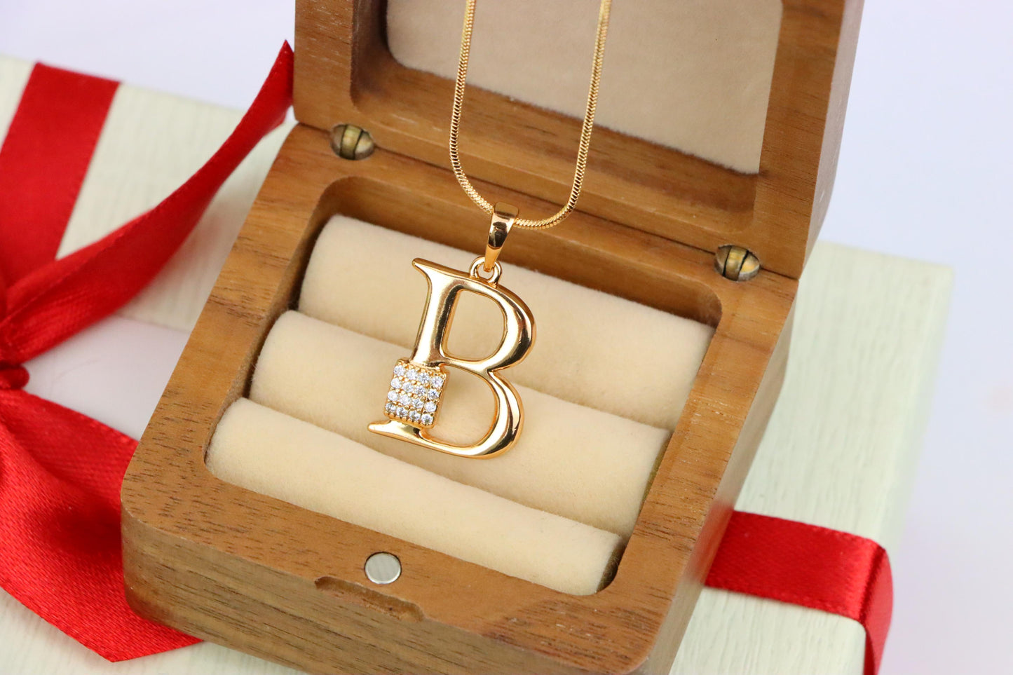 Rose Gold Letter B Pendant with Crystal Accent, XPPT1413 (2136-1)