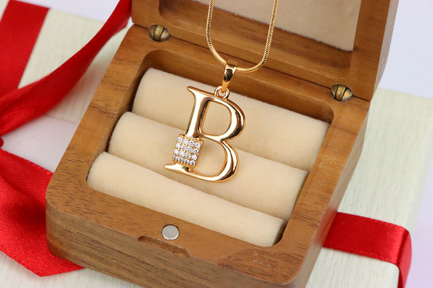 Rose Gold Letter B Pendant with Crystal Accent, XPPT1413 (2136-1)