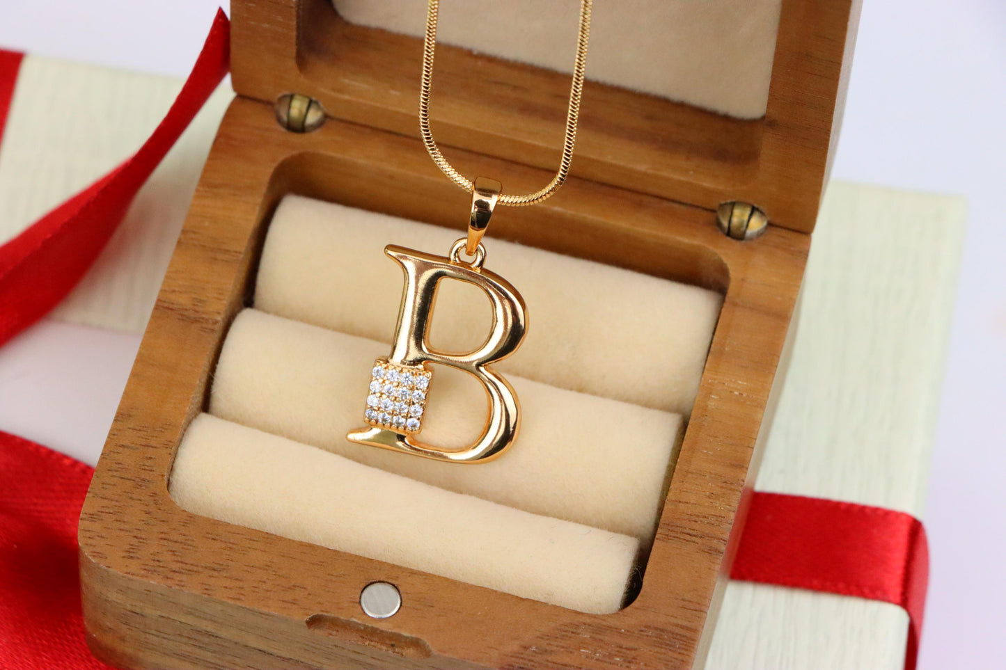 Rose Gold Letter B Pendant with Crystal Accent, XPPT1413 (2136-1)