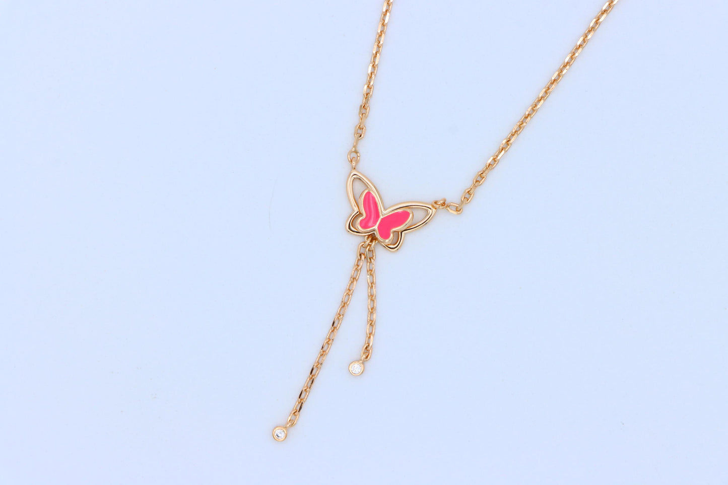 Rose Gold Butterfly Pendant Necklace with Pink Enamel Charm Accent, XPNL1880 (2159-3)