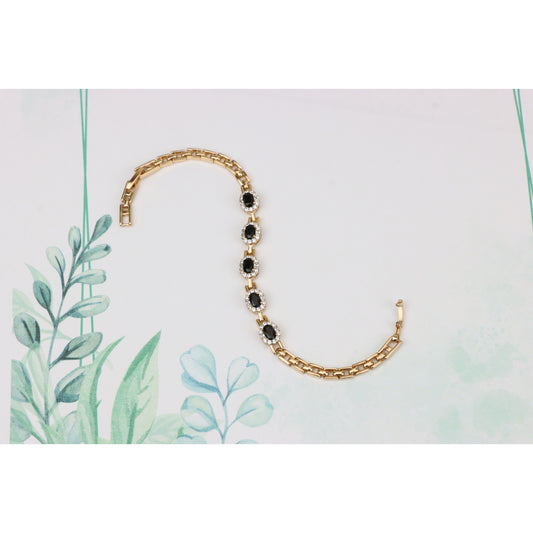Elegant Rose Gold Oval Black Stone Bracelet with Crystal Halos, XPBL0736 (2074-5)