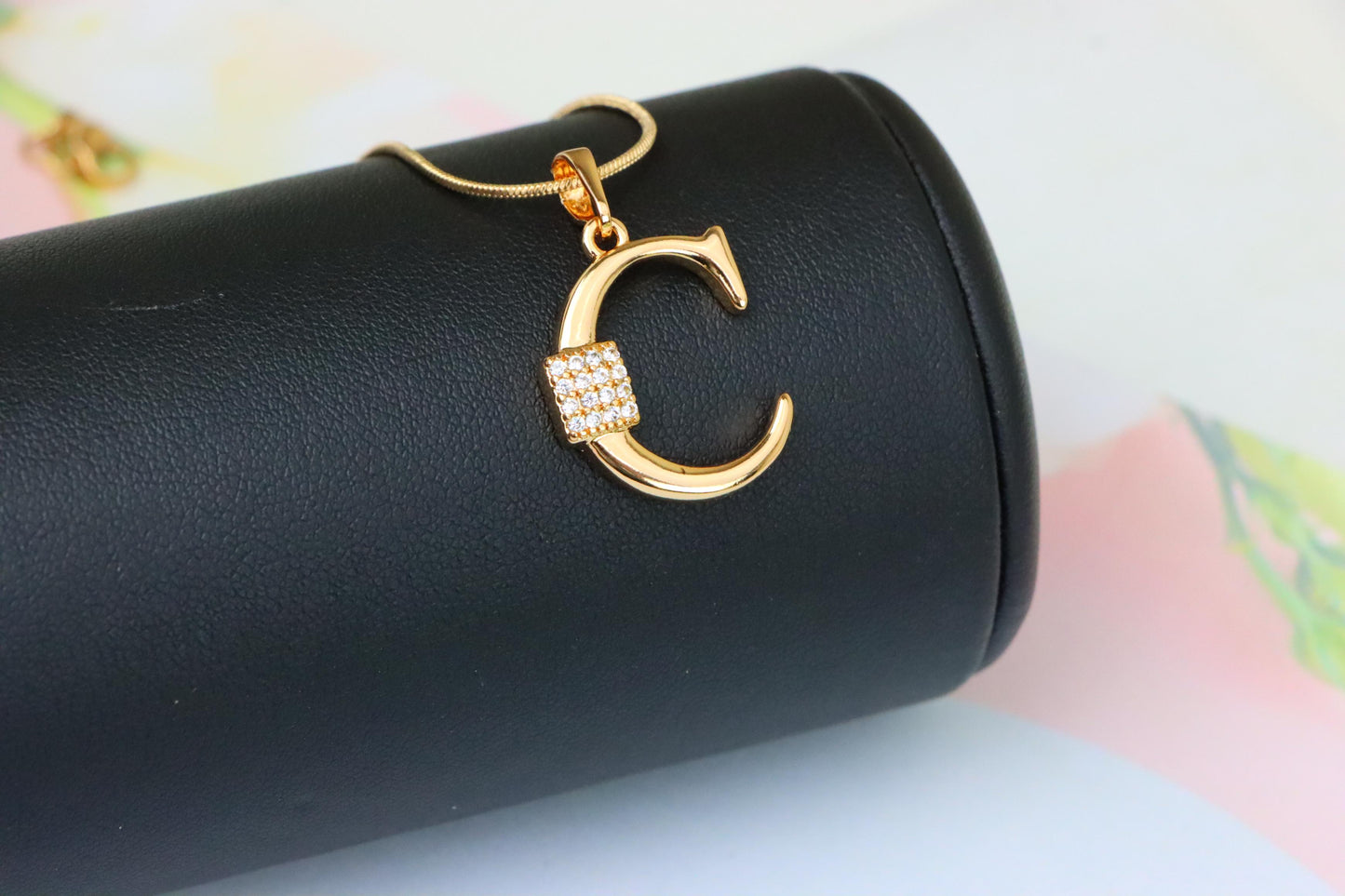 Elegant Rose Gold Plated C Letter Pendant with Sparkling Accents, XPPT1414 (2136-1)