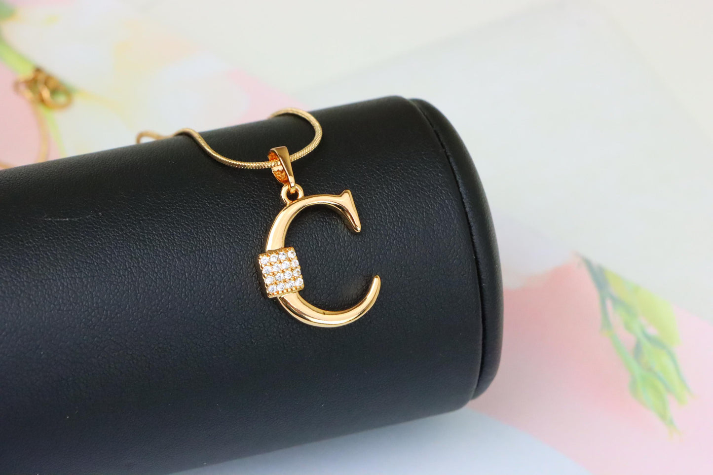 Elegant Rose Gold Plated C Letter Pendant with Sparkling Accents, XPPT1414 (2136-1)