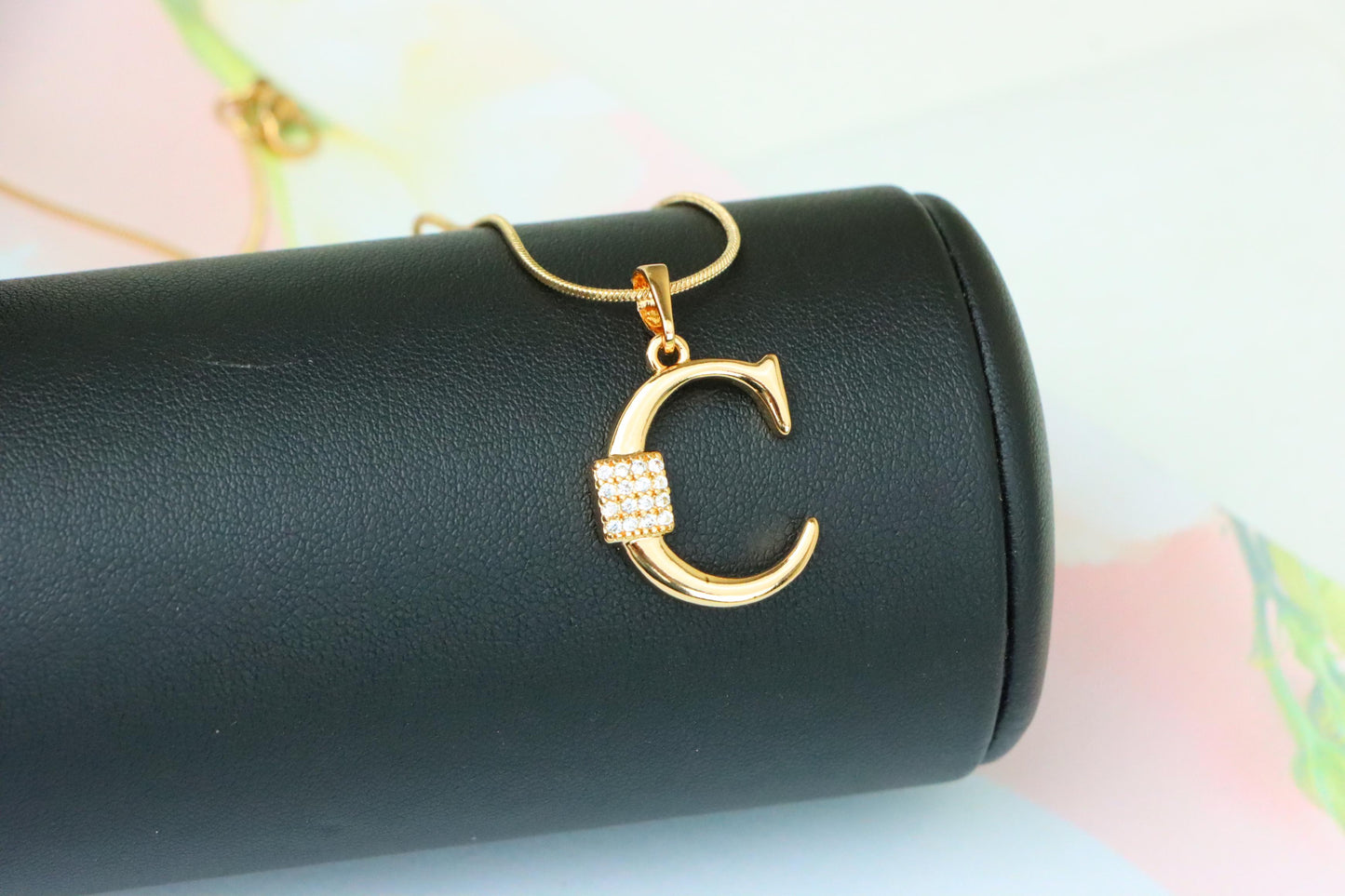 Elegant Rose Gold Plated C Letter Pendant with Sparkling Accents, XPPT1414 (2136-1)