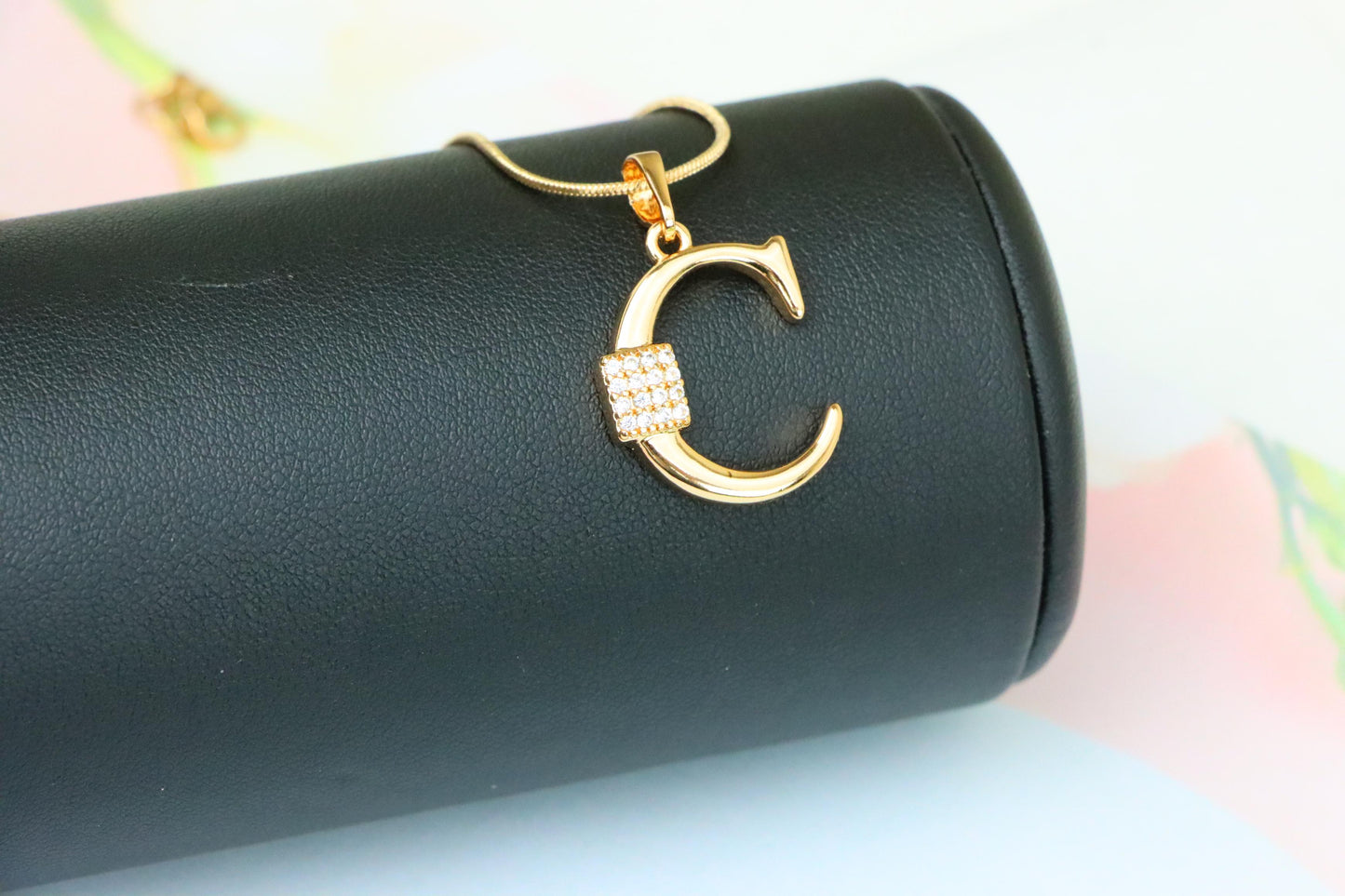 Elegant Rose Gold Plated C Letter Pendant with Sparkling Accents, XPPT1414 (2136-1)