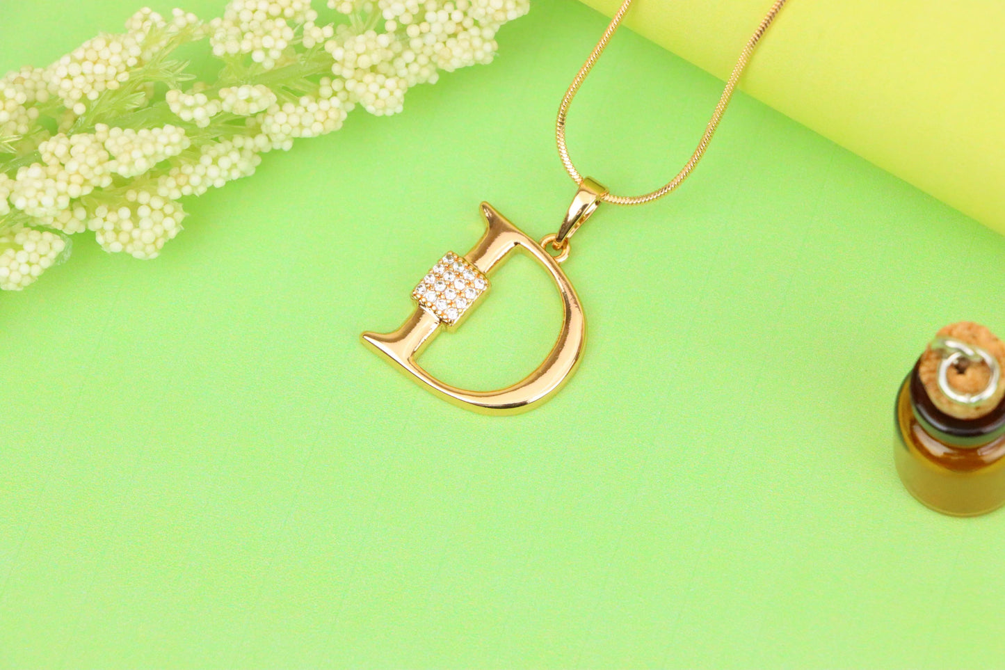 Rose Gold Plated D Initial Pendant with Sparkling Crystal Detail, XPPT1415 (2136-1)