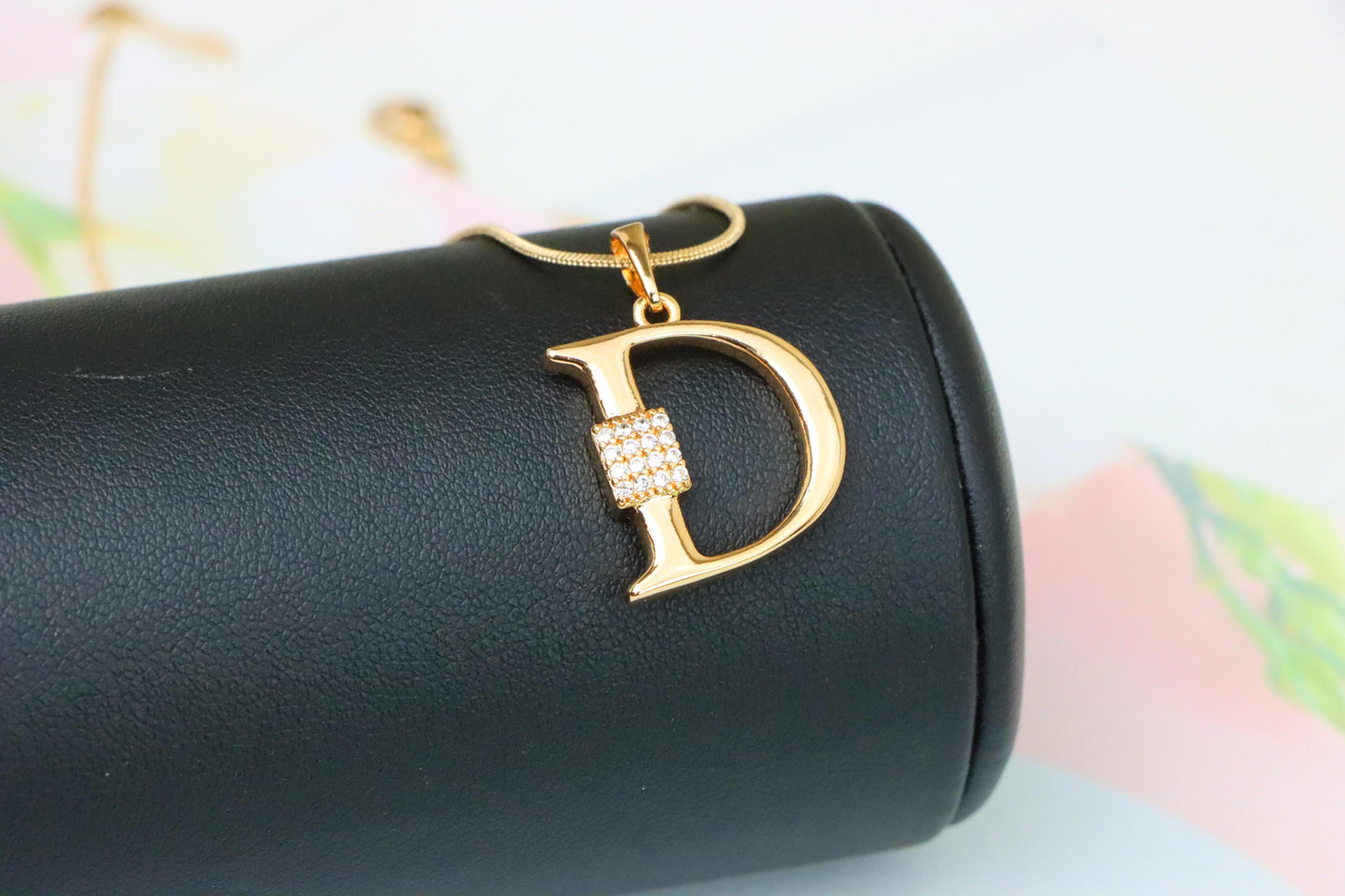 Rose Gold Plated D Initial Pendant with Sparkling Crystal Detail, XPPT1415 (2136-1)