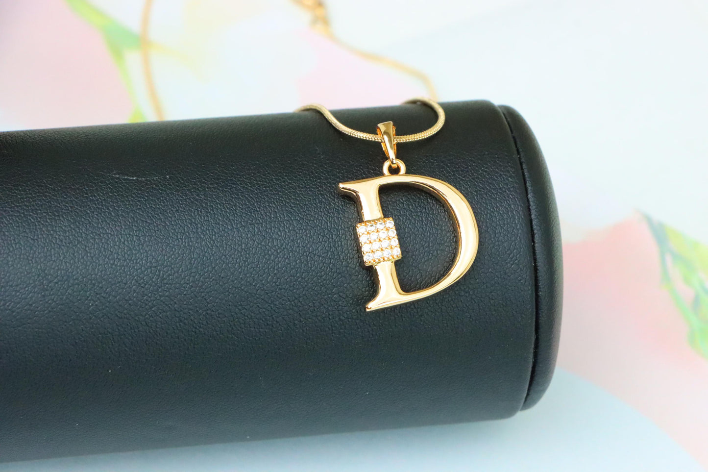 Rose Gold Plated D Initial Pendant with Sparkling Crystal Detail, XPPT1415 (2136-1)