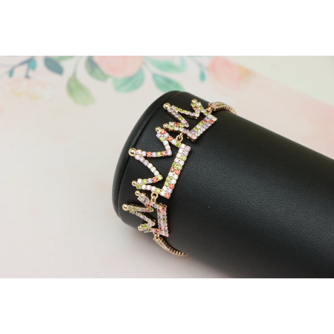 Crown Charm Rose Gold Bracelet with Multicolor CZ, Adjustable Fit, XPBL0737 (2074-6)