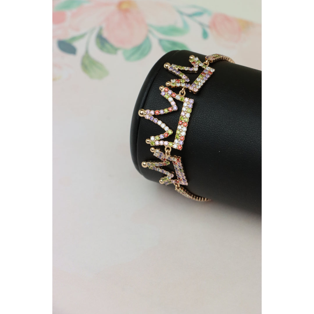 Crown Charm Rose Gold Bracelet with Multicolor CZ, Adjustable Fit, XPBL0737 (2074-6)