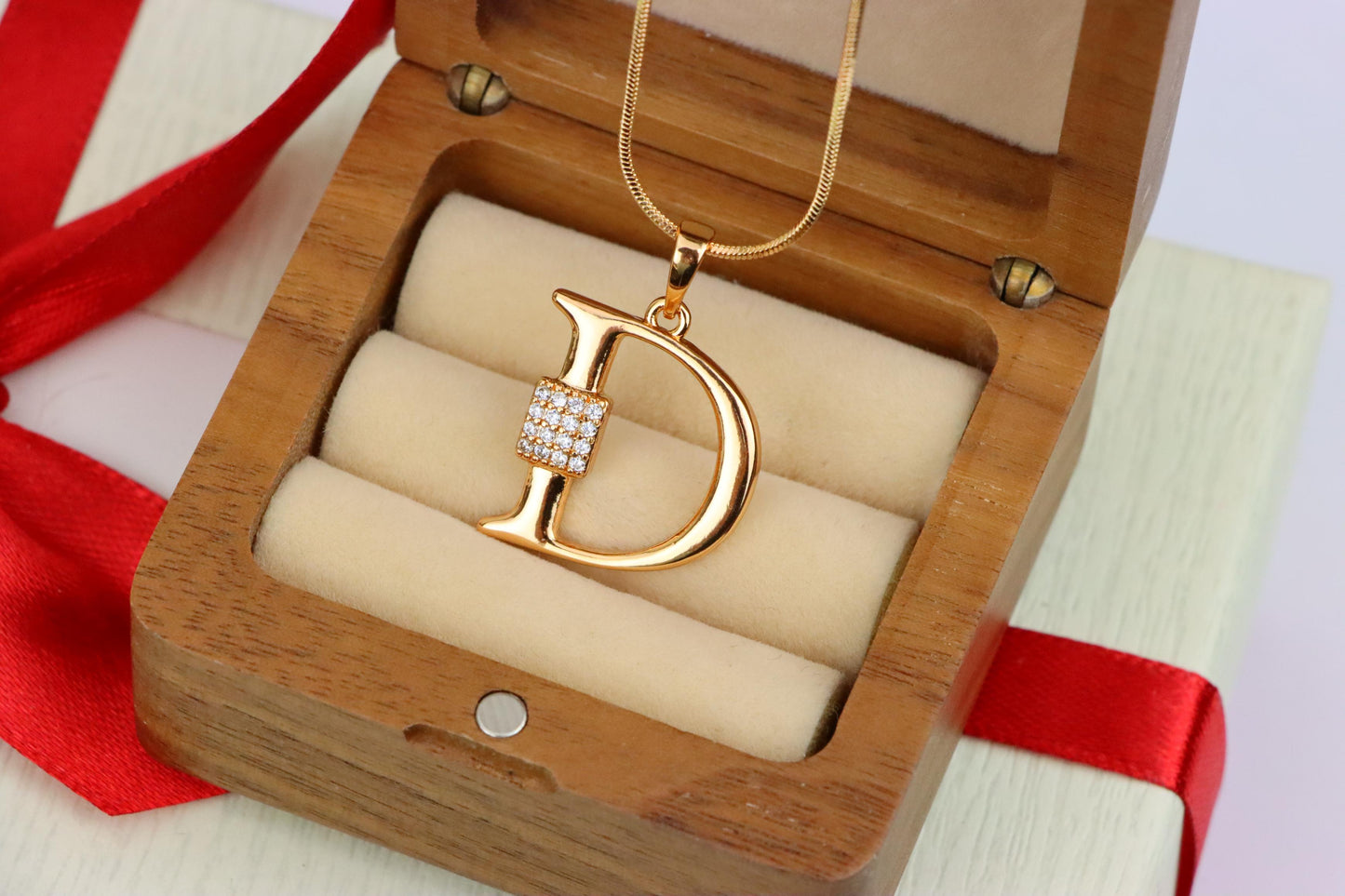 Rose Gold Plated D Initial Pendant with Sparkling Crystal Detail, XPPT1415 (2136-1)