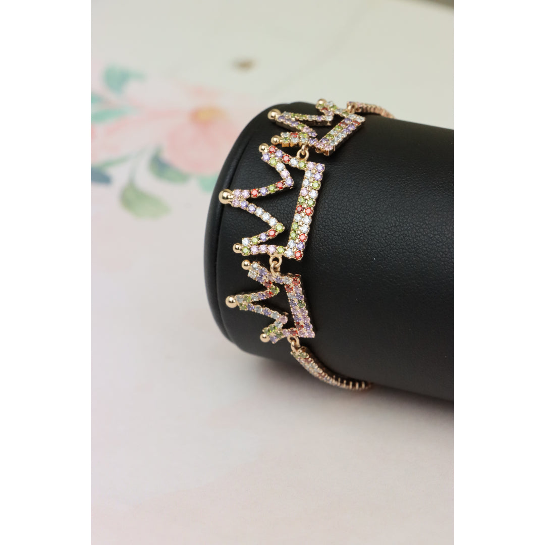 Crown Charm Rose Gold Bracelet with Multicolor CZ, Adjustable Fit, XPBL0737 (2074-6)