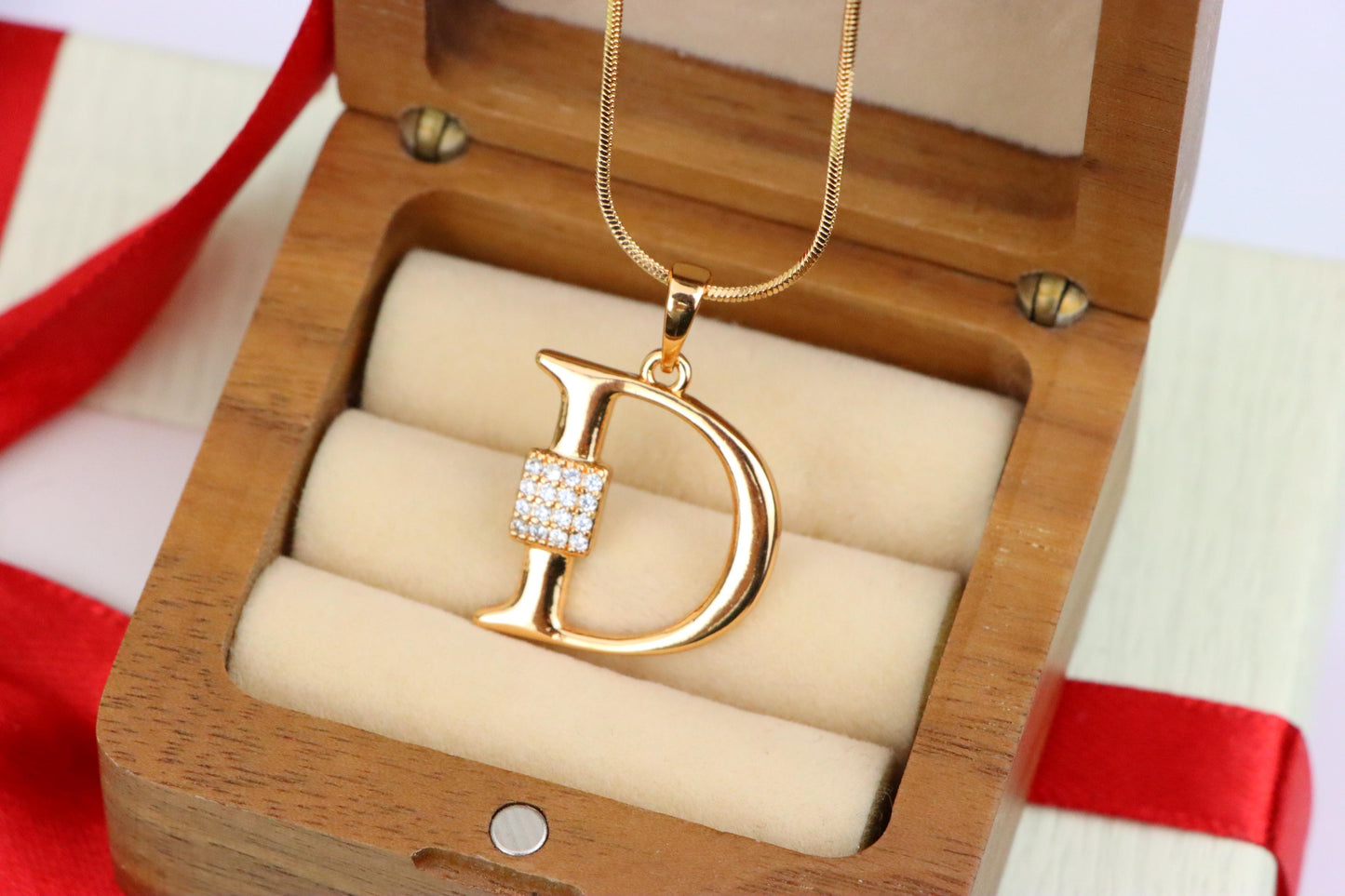 Rose Gold Plated D Initial Pendant with Sparkling Crystal Detail, XPPT1415 (2136-1)