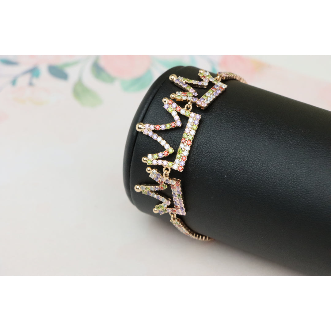 Crown Charm Rose Gold Bracelet with Multicolor CZ, Adjustable Fit, XPBL0737 (2074-6)