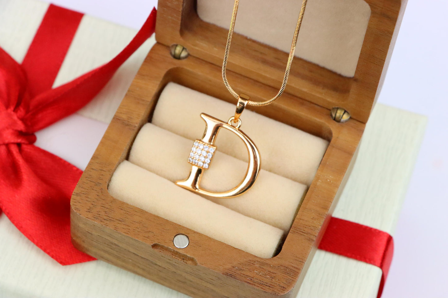 Rose Gold Plated D Initial Pendant with Sparkling Crystal Detail, XPPT1415 (2136-1)