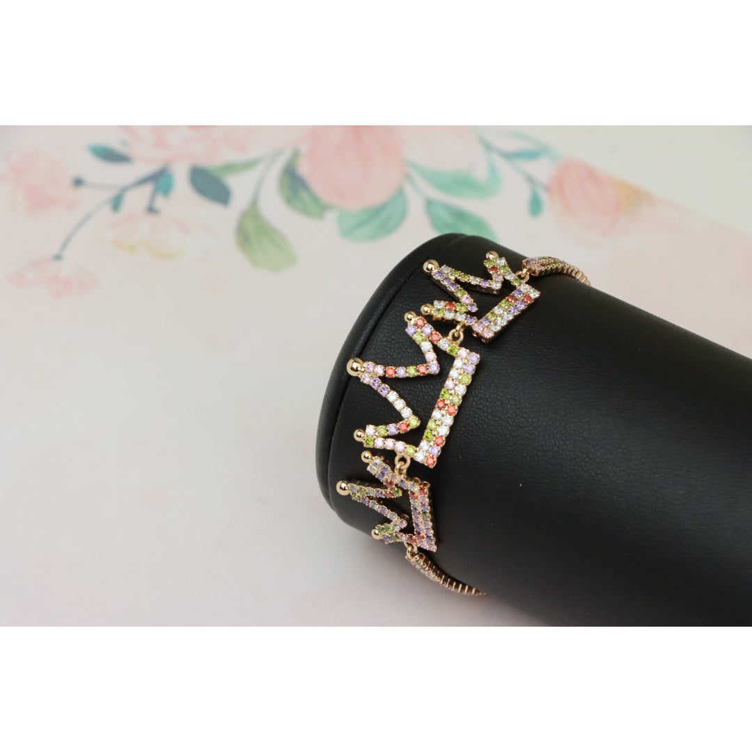 Crown Charm Rose Gold Bracelet with Multicolor CZ, Adjustable Fit, XPBL0737 (2074-6)