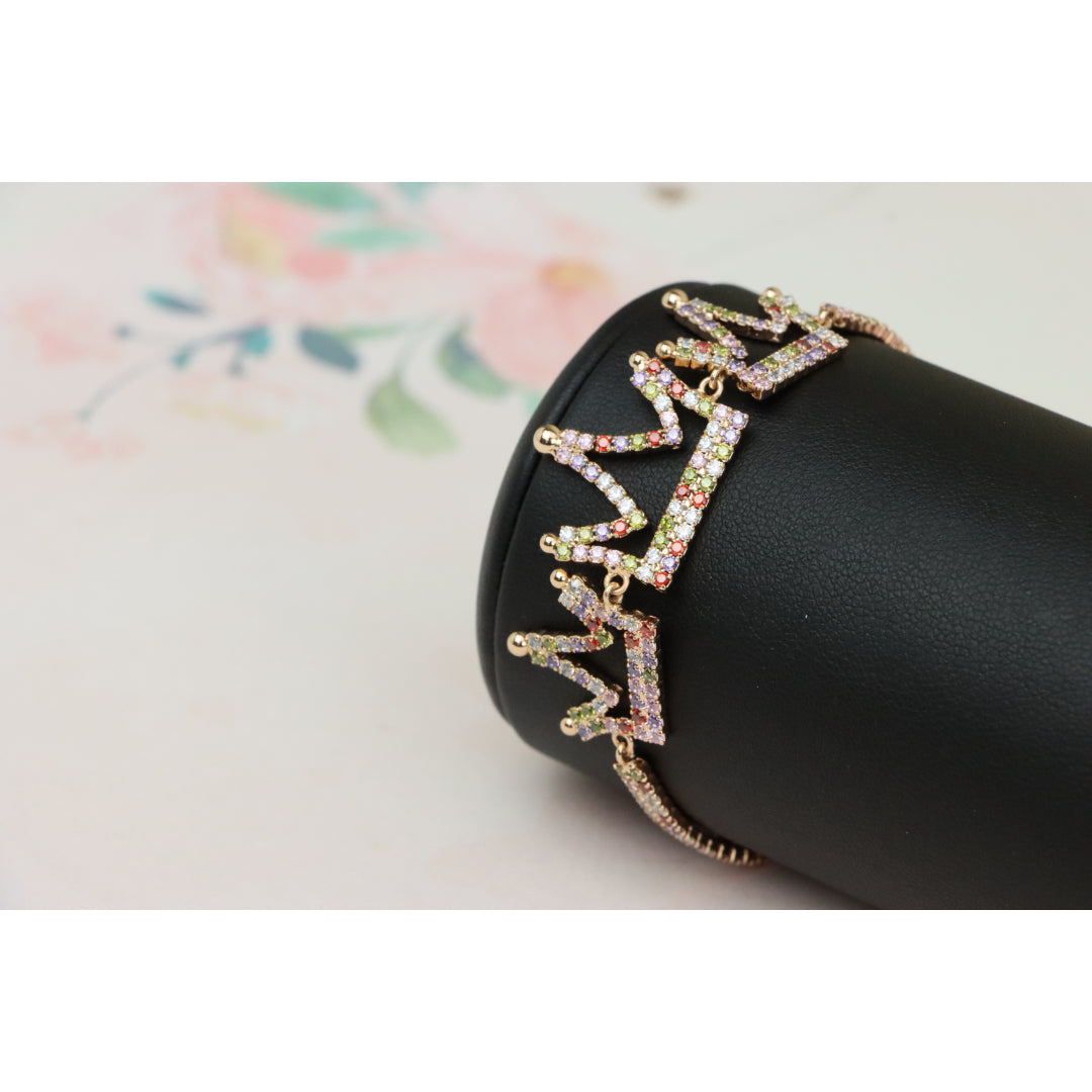 Crown Charm Rose Gold Bracelet with Multicolor CZ, Adjustable Fit, XPBL0737 (2074-6)