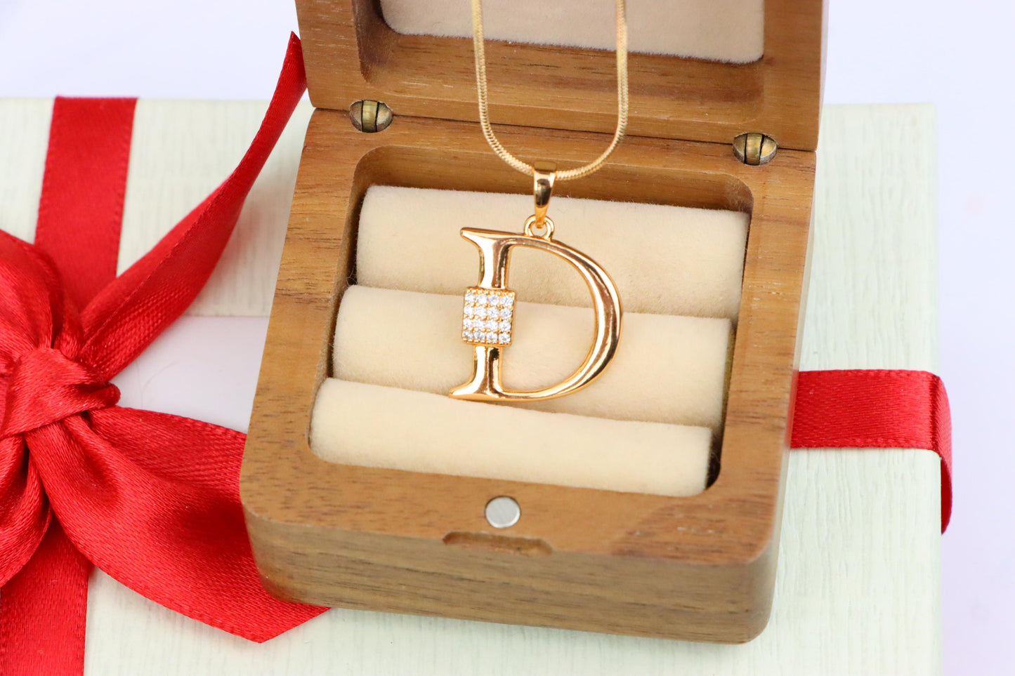 Rose Gold Plated D Initial Pendant with Sparkling Crystal Detail, XPPT1415 (2136-1)