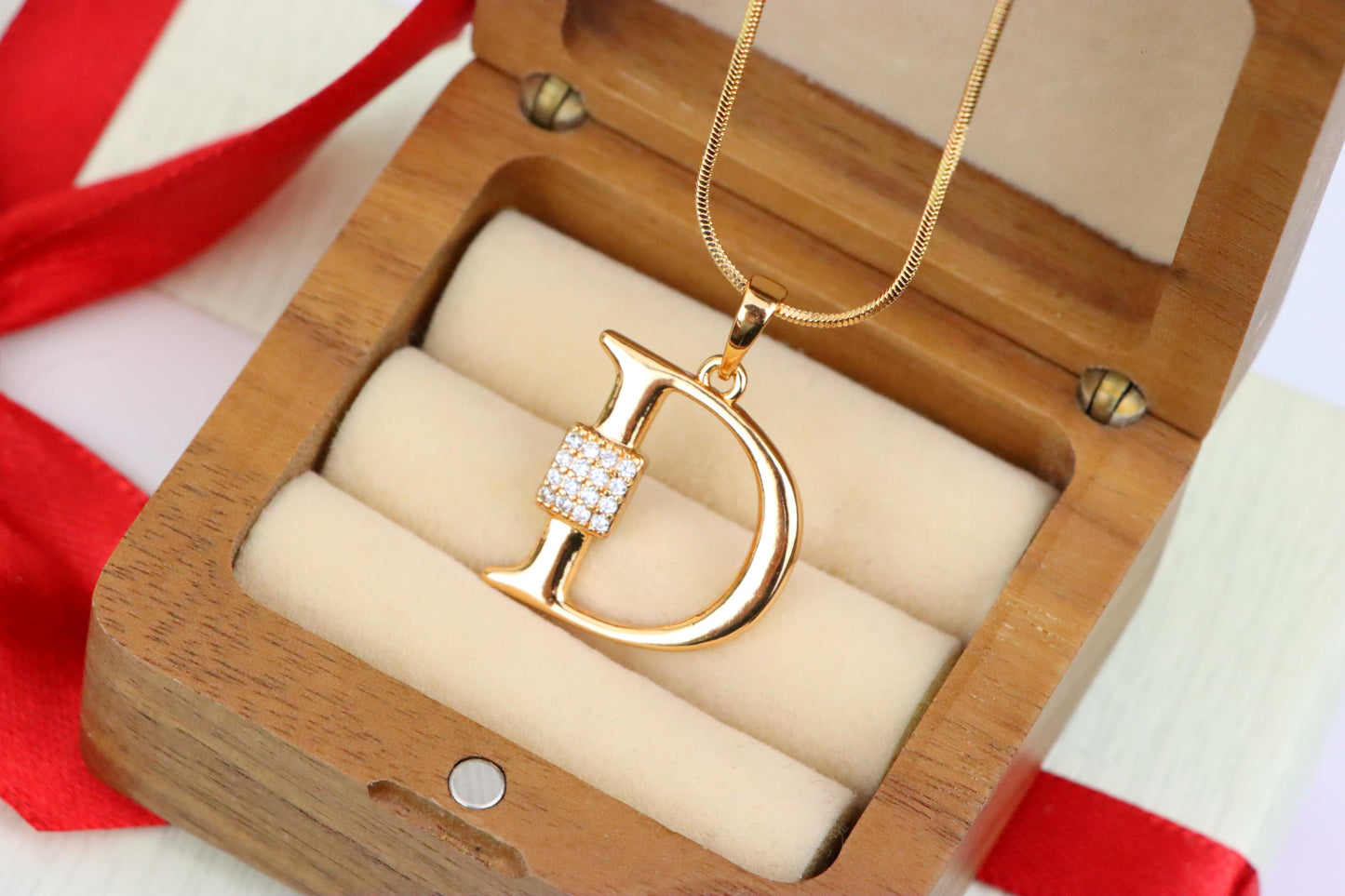 Rose Gold Plated D Initial Pendant with Sparkling Crystal Detail, XPPT1415 (2136-1)
