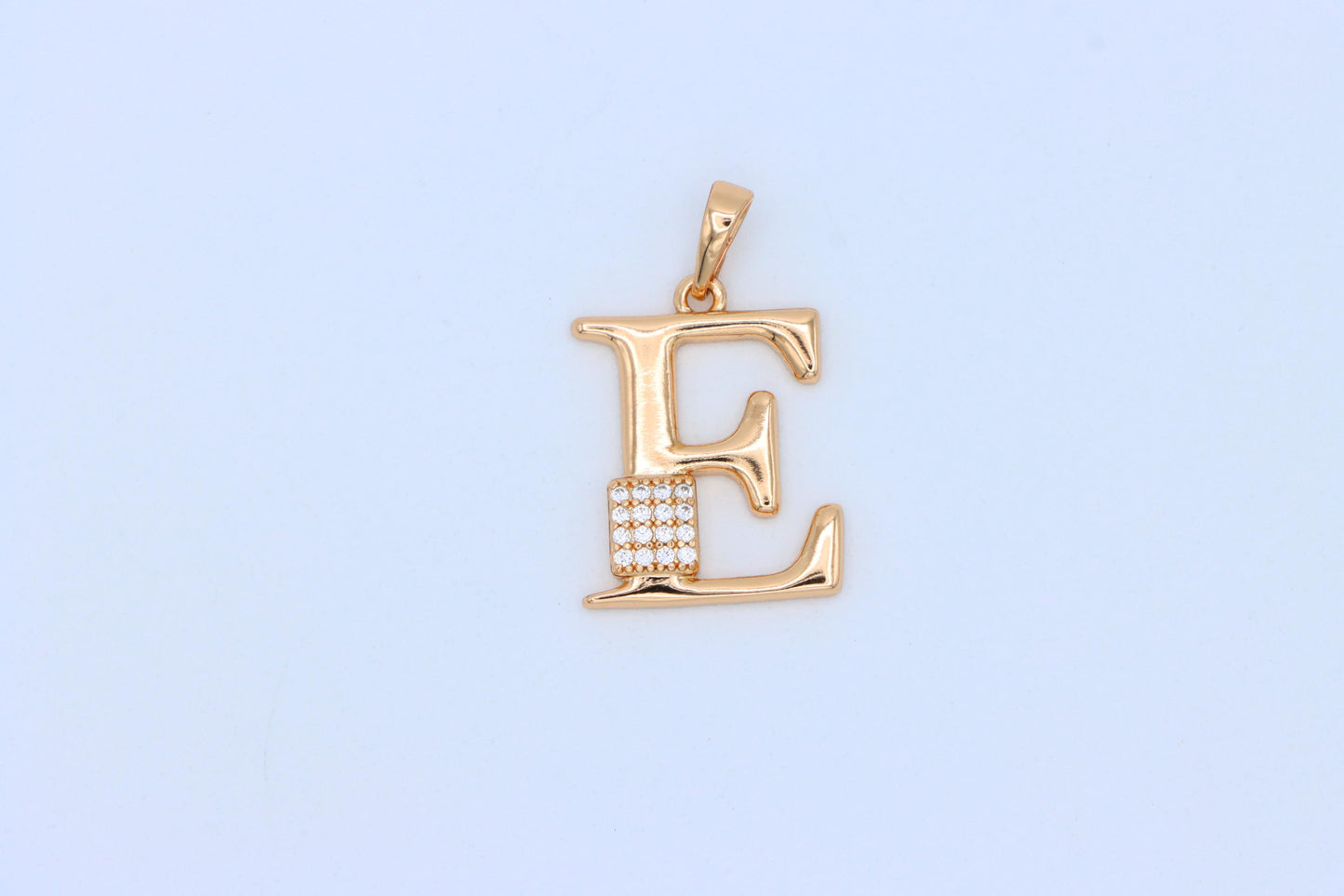 Rose Gold Plated E Initial Pendant with Sparkling Stone Accent, XPPT1416 (2136-1)