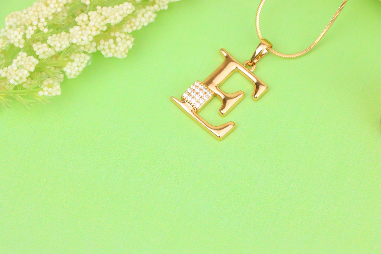 Rose Gold Plated E Initial Pendant with Sparkling Stone Accent, XPPT1416 (2136-1)