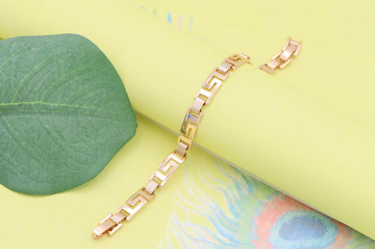 Elegant Greek Key Design Rose Gold Bracelet in Glossy Finish, XPBL1120 (2112-9)