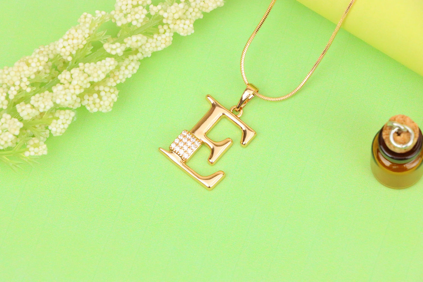 Rose Gold Plated E Initial Pendant with Sparkling Stone Accent, XPPT1416 (2136-1)