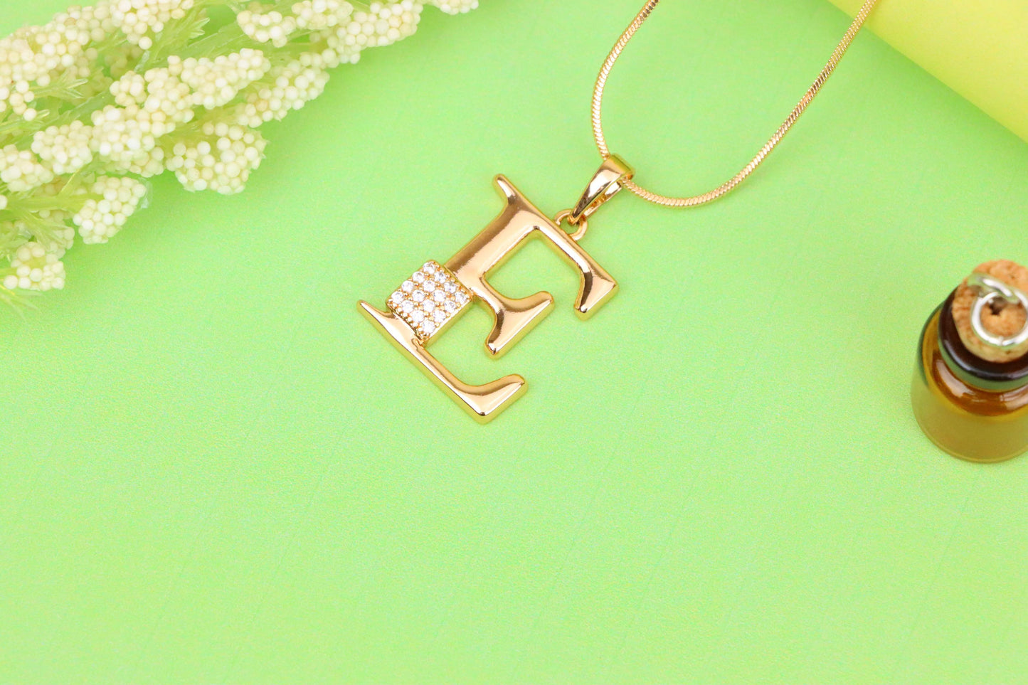 Rose Gold Plated E Initial Pendant with Sparkling Stone Accent, XPPT1416 (2136-1)
